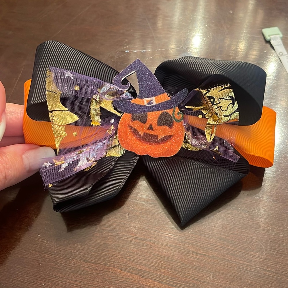 Black and Orange pumpkin Hair Bow Halloween glitter tulle nwt